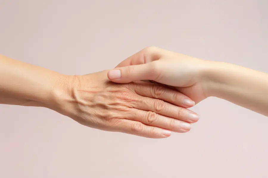 aged hand holding young hand